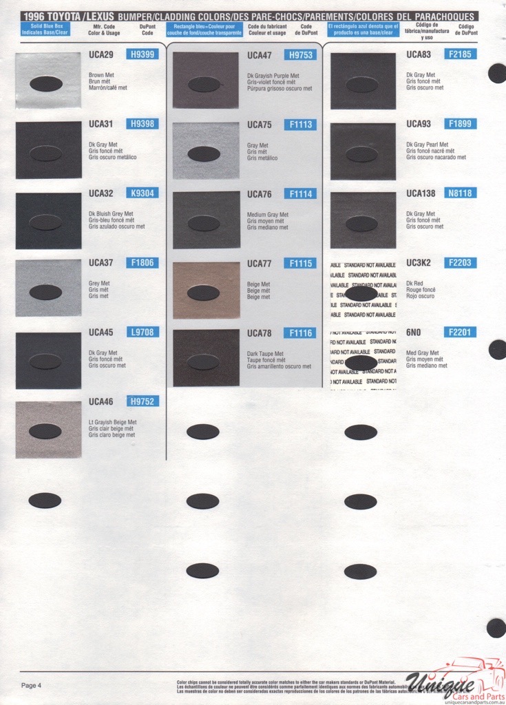 1996 Toyota Paint Charts DuPont 3